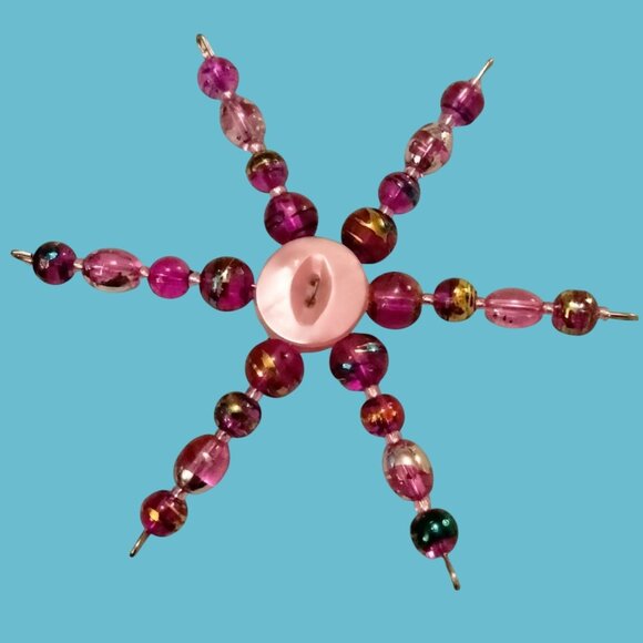 Christmas Ornament Star Handmade Beaded Pink Gold Suncatcher 3 Inches - Picture 1 of 3